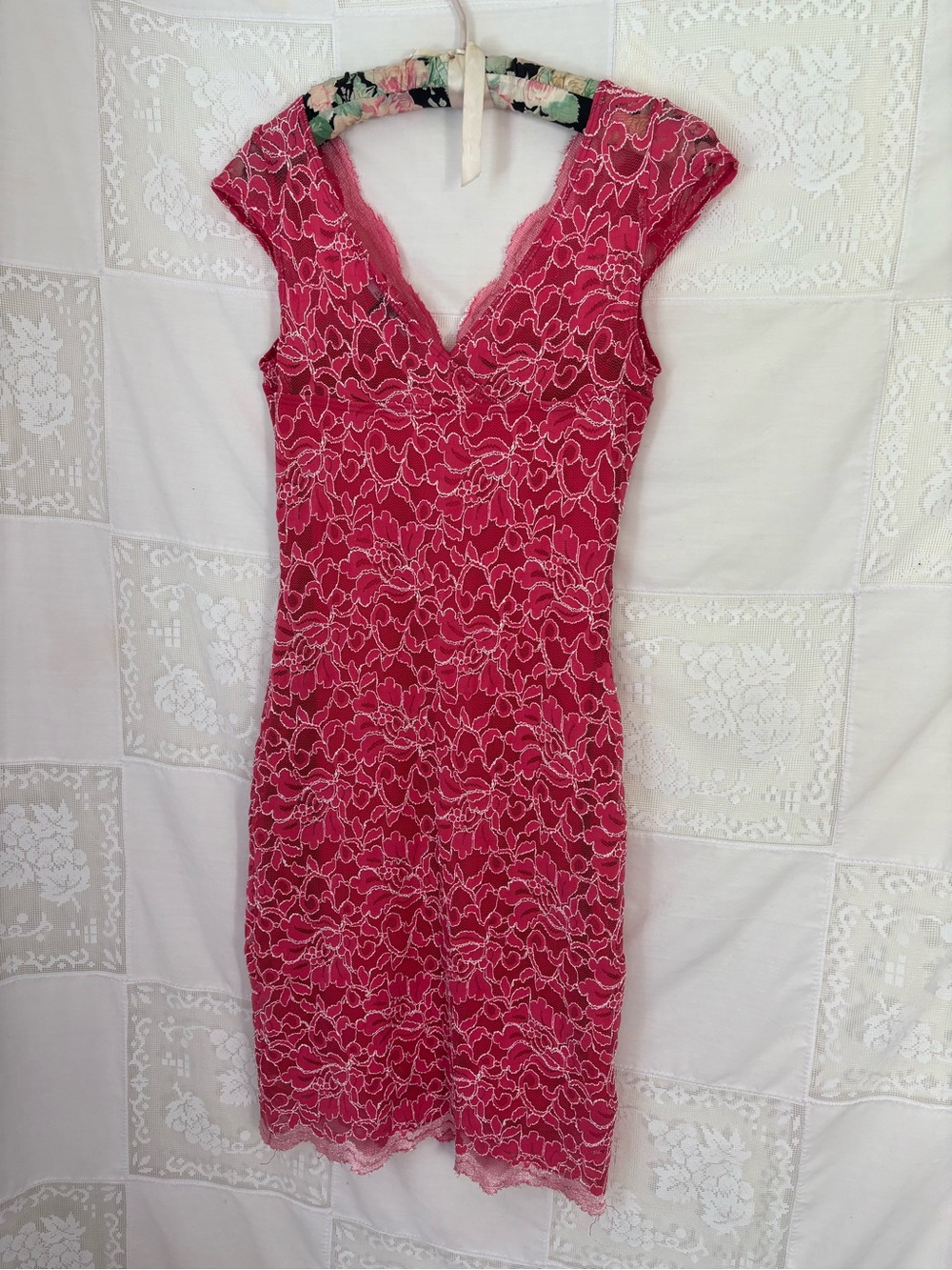 Y2K Pink Lace Textured Scallop Hem Coquette Femme Fairy Midi Dress Size S-M - Picture 12 of 16